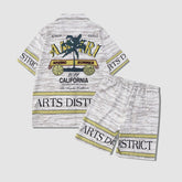 Conjunto de dos piezas de camisa con estampado vintage y pantalones cortos de playa